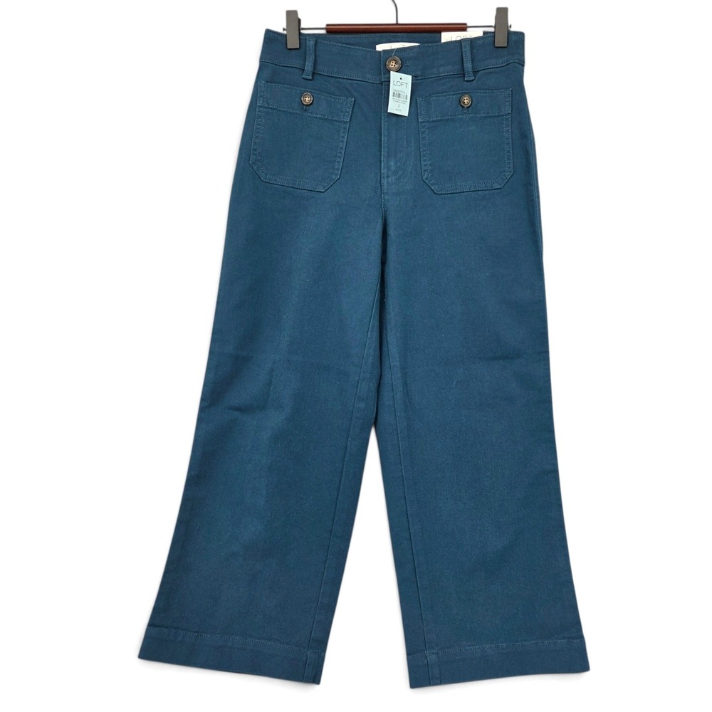 LOFT Palmer Wide Leg Pants 2P Teal High Rise Petite Stretch NWT